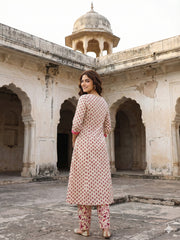 Jaitpuriya Pink And White Pure Cotton A-line Regular Kurta Set