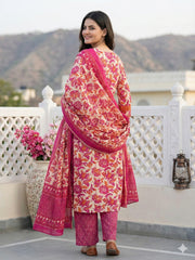 Jaitpuriya Pink Pure Cotton Straight Regular Kurta Set