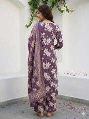 Jaitpuriya Purple And Beige Pure Cotton Straight Regular Kurta Set