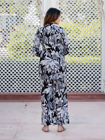 Jaitpuriya Women Black And White Ethnic motifs Shirt Co-Orde