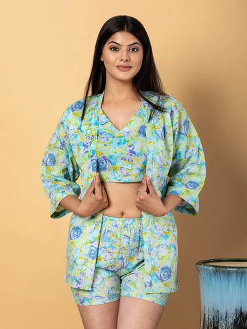 Jaitpuriya Women Sea Green Cotton Top Co-Orde
