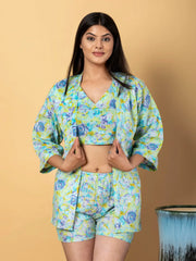 Jaitpuriya Women Sea Green Cotton Top Co-Orde