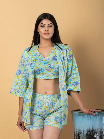 Jaitpuriya Women Sea Green Cotton Top Co-Orde