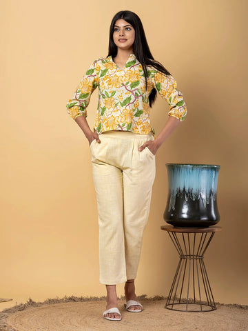 Jaitpuriya Women Yellow Cotton Top Co-Orde