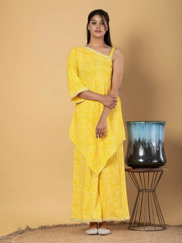 Jaitpuriya Women Yellow Cotton Tunic Co-Orde