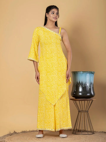 Jaitpuriya Women Yellow Cotton Tunic Co-Orde