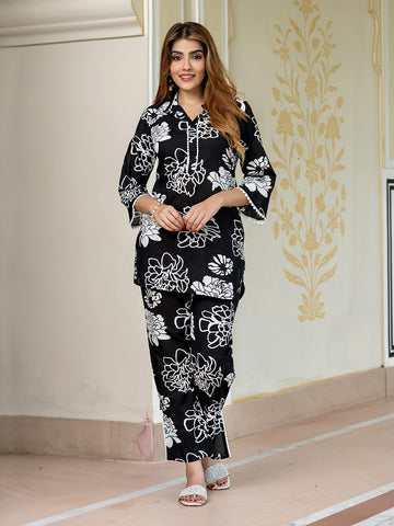 Jaitpuriya Women Black Pure Cotton Top Co-ord set