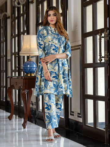 Jaitpuriya Women Teal Green Pure Cotton Top Co-ord set