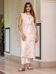 Jaitpuriya Women Red And Cream Pure Cotton Crop Top Co-ord set