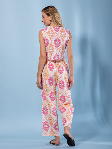 Jaitpuriya Women Orange And Cream Pure Cotton Waistcoat Co-ord set