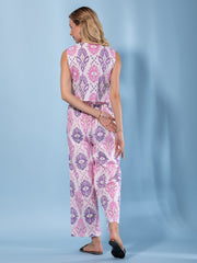 Jaitpuriya Women Purple And Cream Pure Cotton Waistcoat Co-ord set