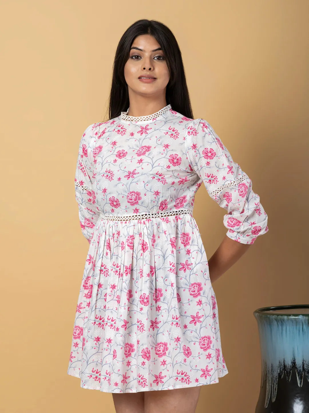 Jaitpuriya Women White Cotton A-Line Dresses