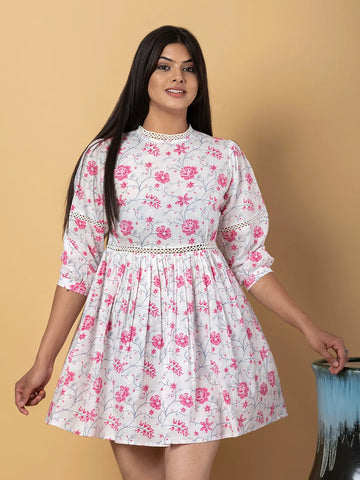 Jaitpuriya Women White Cotton A-Line Dresses