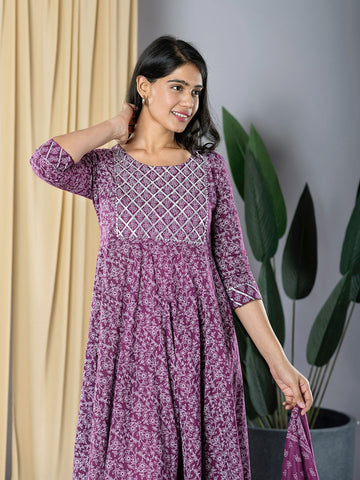 Purple fit & flare Dress And Dupatta
