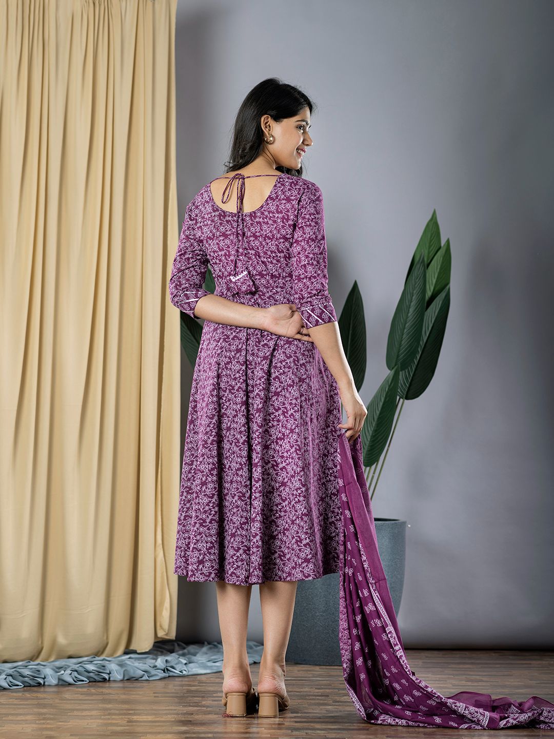 Purple fit & flare Dress And Dupatta