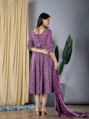 Purple fit & flare Dress And Dupatta