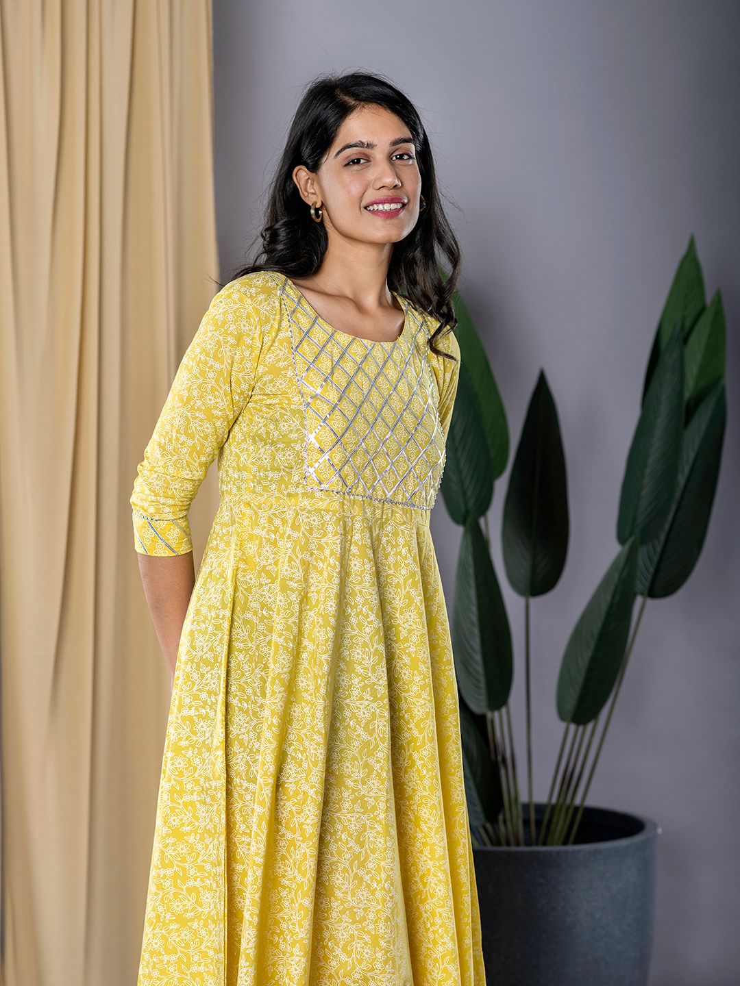 Yellow fit & flare Dress And Dupatta