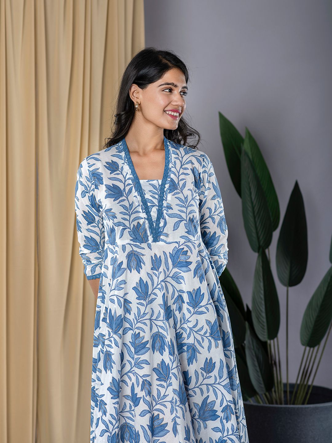 Blue Lace Work fit & flare Dress And Dupatta