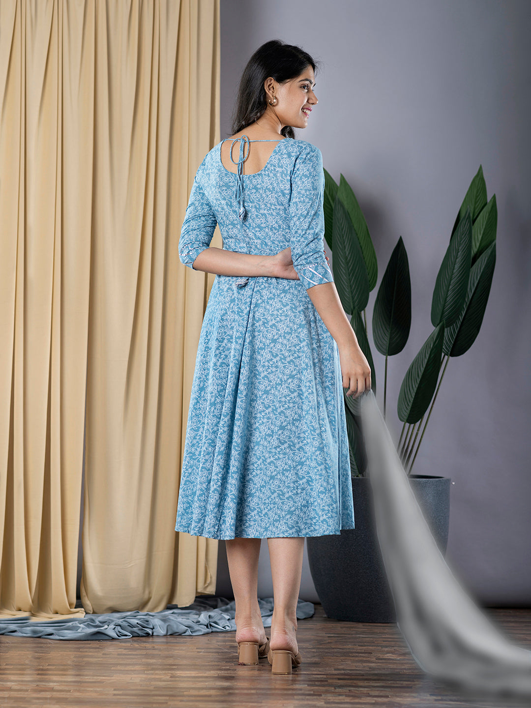 Jaitpuriya Women Sky Blue fit & flare Dress