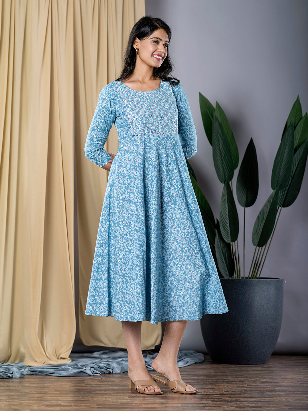 Jaitpuriya Women Sky Blue fit & flare Dress