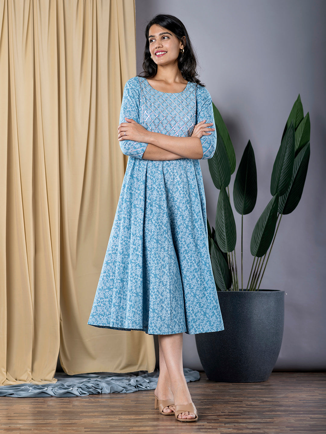 Jaitpuriya Women Sky Blue fit & flare Dress