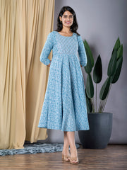 Jaitpuriya Women Sky Blue fit & flare Dress