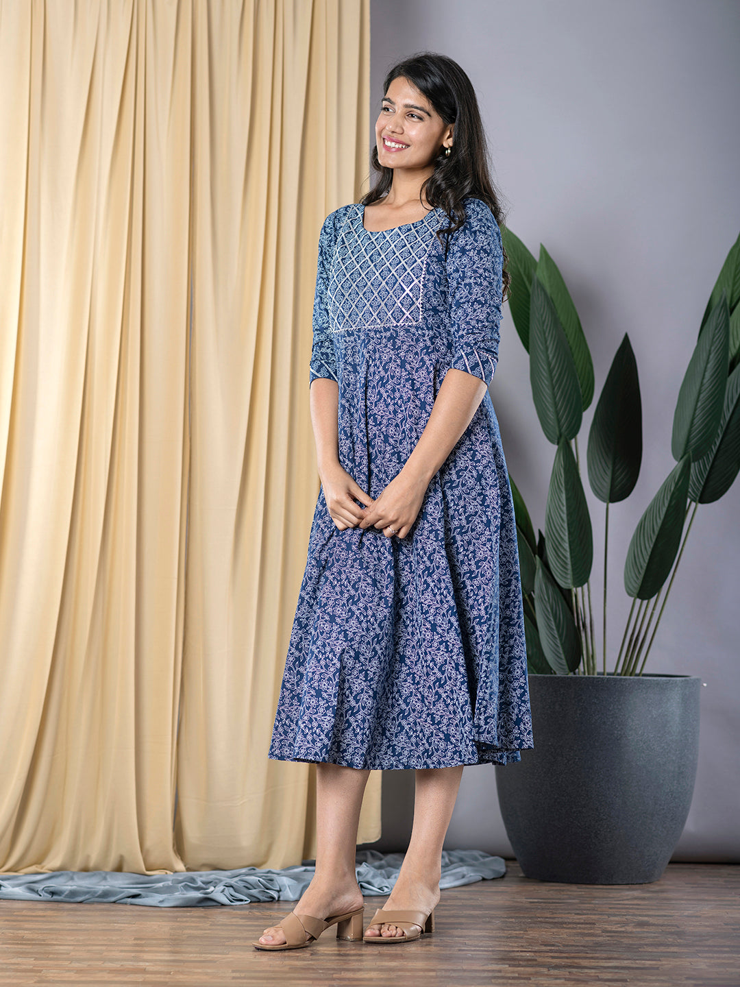 Jaitpuriya Women Navy Blue fit & flare Dress