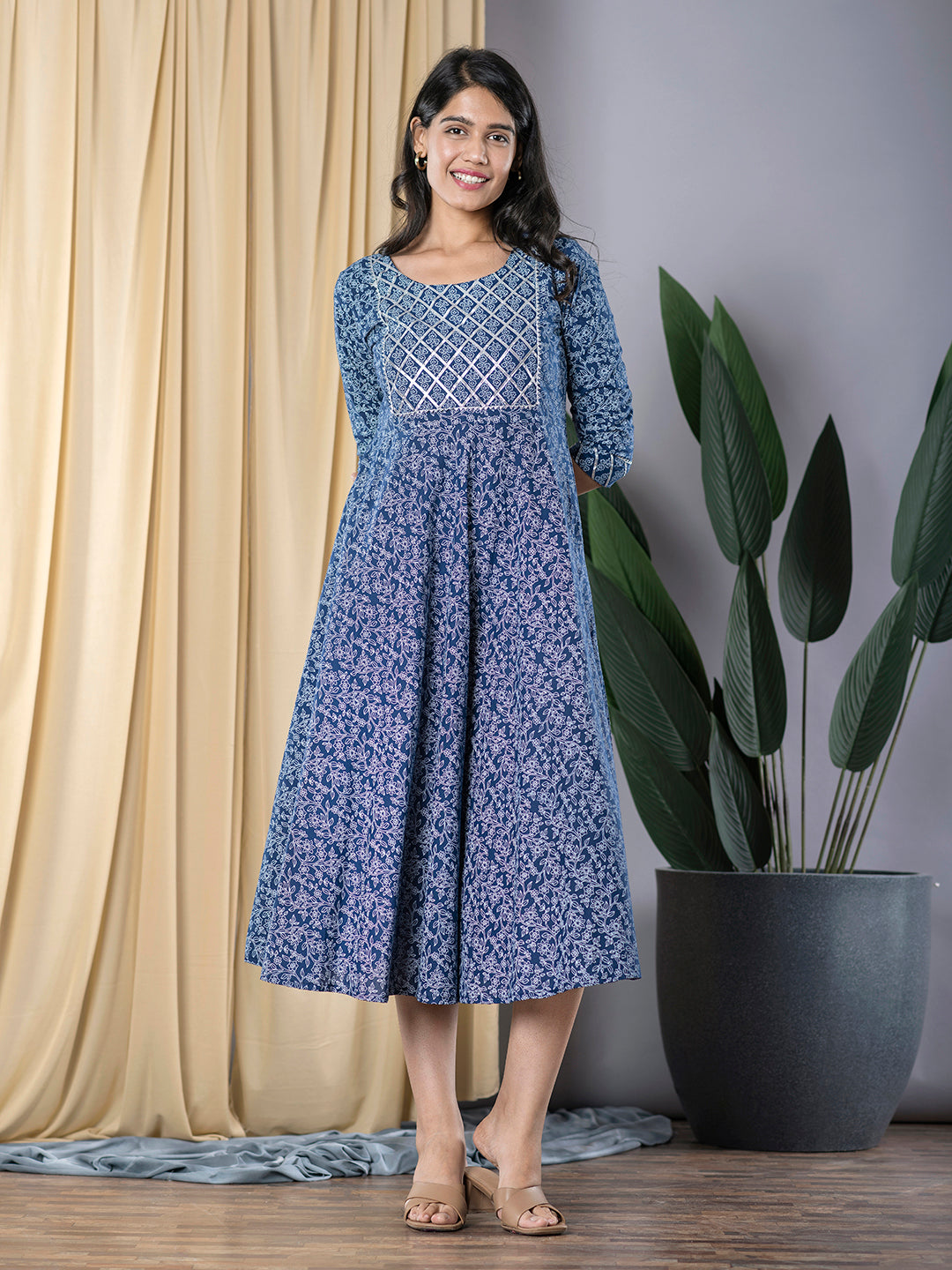 Jaitpuriya Women Navy Blue fit & flare Dress