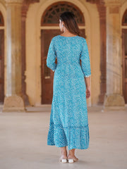 Striped Printed V-Neck Regular Sleeves A-Line Midi Ethnic Dress