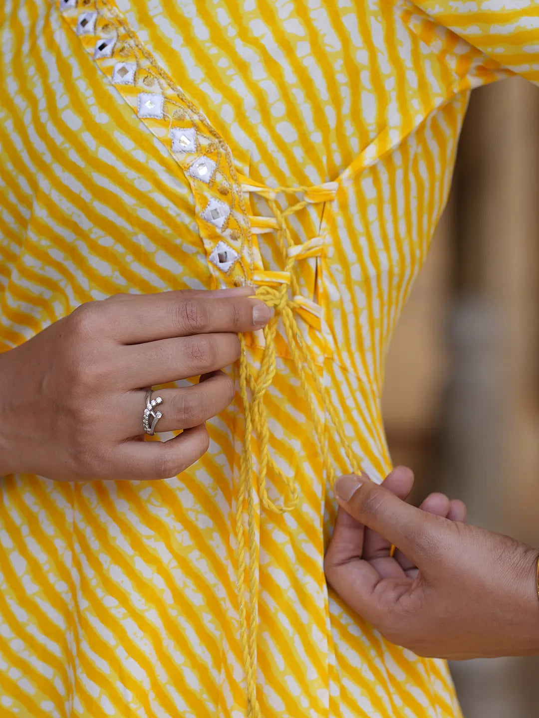 Jaitpuriya Women Yellow Striped Anarkali Dress