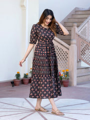 Jaitpuriya Women Black Ethnic Motifs Printed Maxi Dress