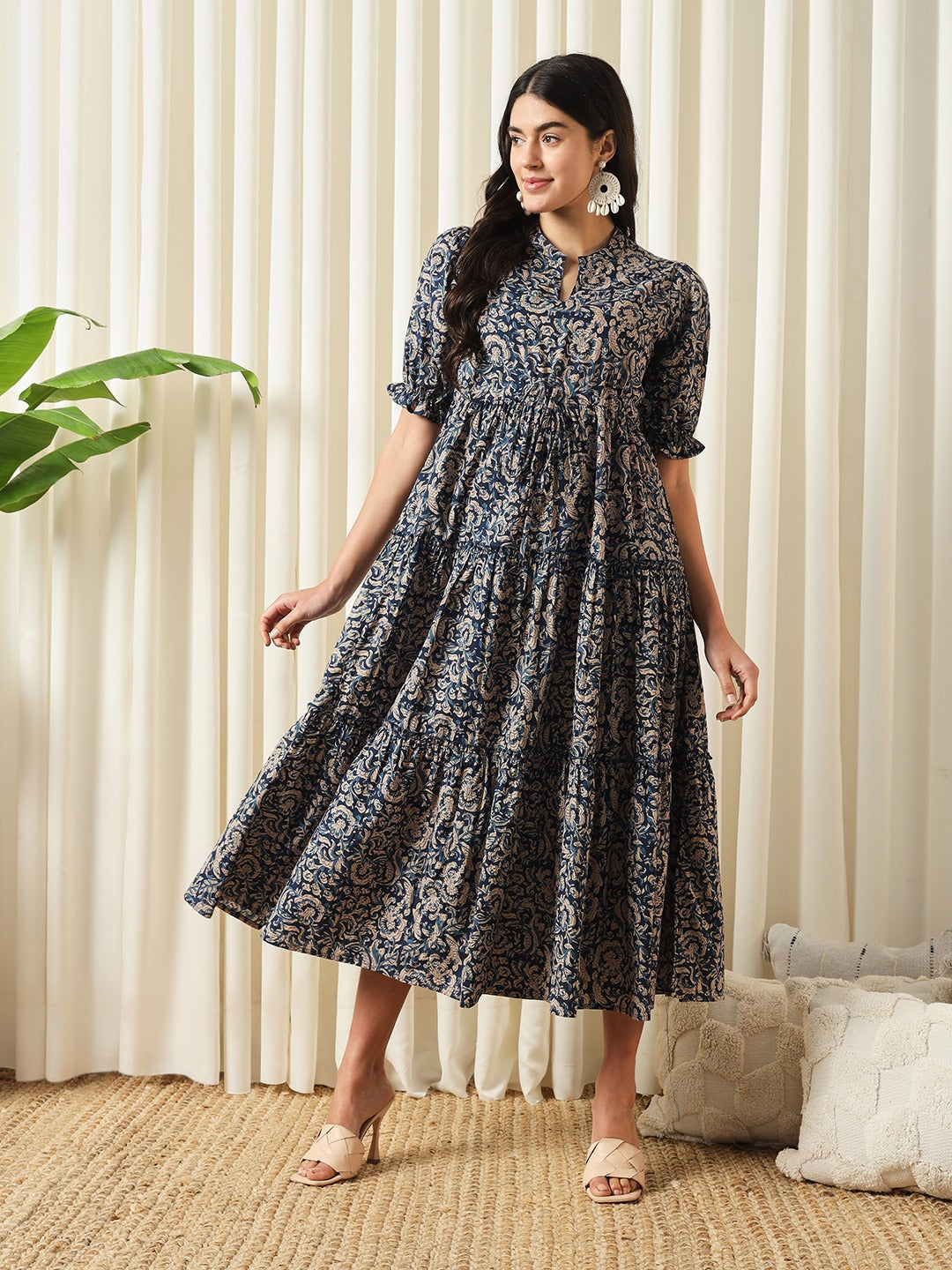 women pure cotton dress Pure Cotton Long Maxi Dress Indian Block Print Pastel Summer Earthy Elegant Mommy Comfy Daywear Beach Outfit Grey Aqua Blue Pink Hue