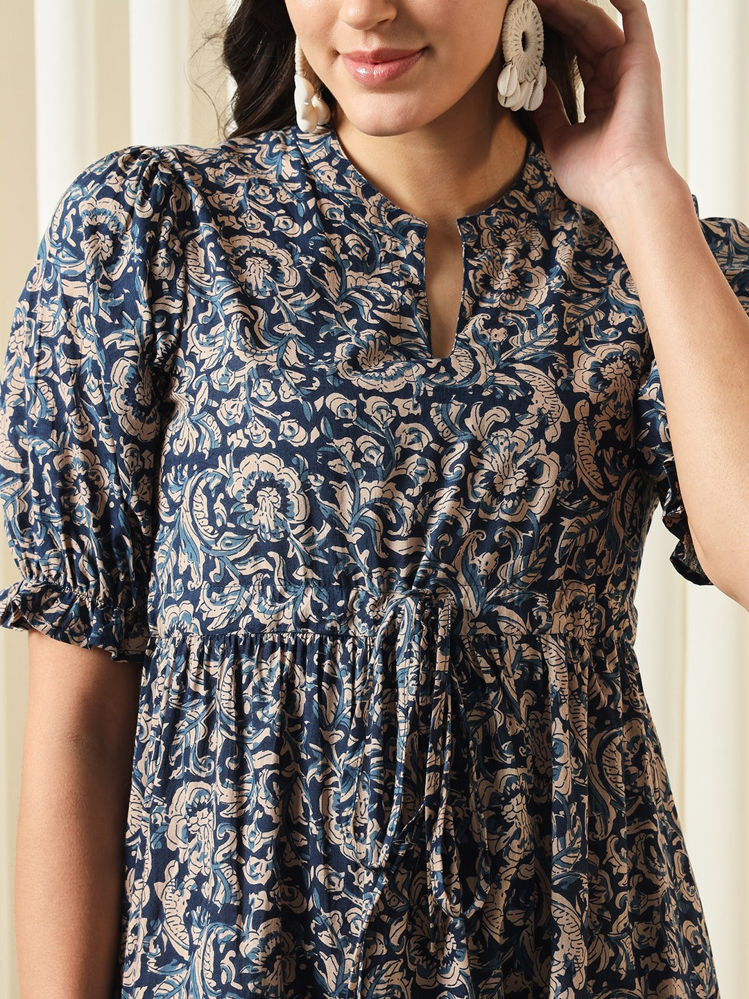 Jaitpuriya Women Blue A-Line Pure Cotton Dress