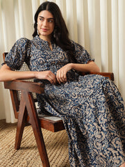 Jaitpuriya Women Blue A-Line Pure Cotton Dress