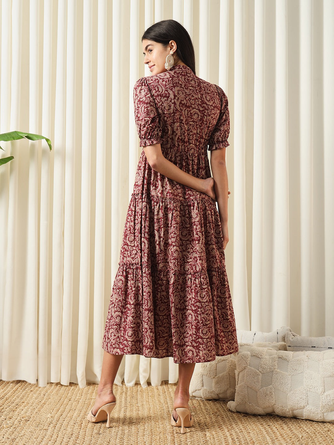 Jaitpuriya Women Maroon A-Line Pure Cotton Dress