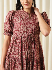 Jaitpuriya Women Maroon A-Line Pure Cotton Dress