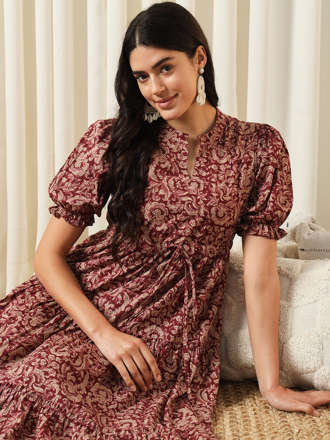 Jaitpuriya Women Maroon A-Line Pure Cotton Dress