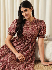 Jaitpuriya Women Maroon A-Line Pure Cotton Dress