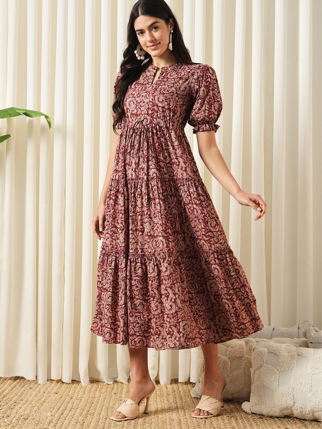 Jaitpuriya Women Maroon A-Line Pure Cotton Dress
