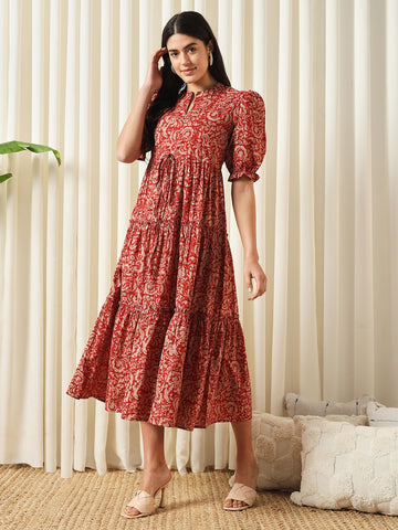 Jaitpuriya Women Red A-Line Pure Cotton Dress