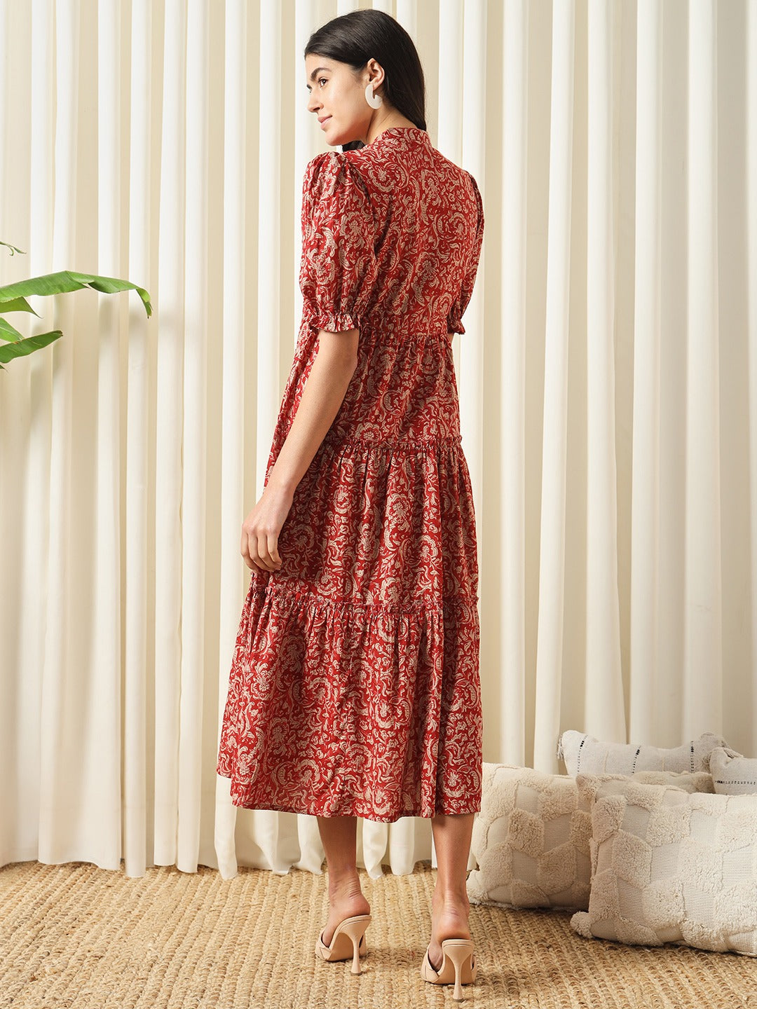 Jaitpuriya Women Red A-Line Pure Cotton Dress