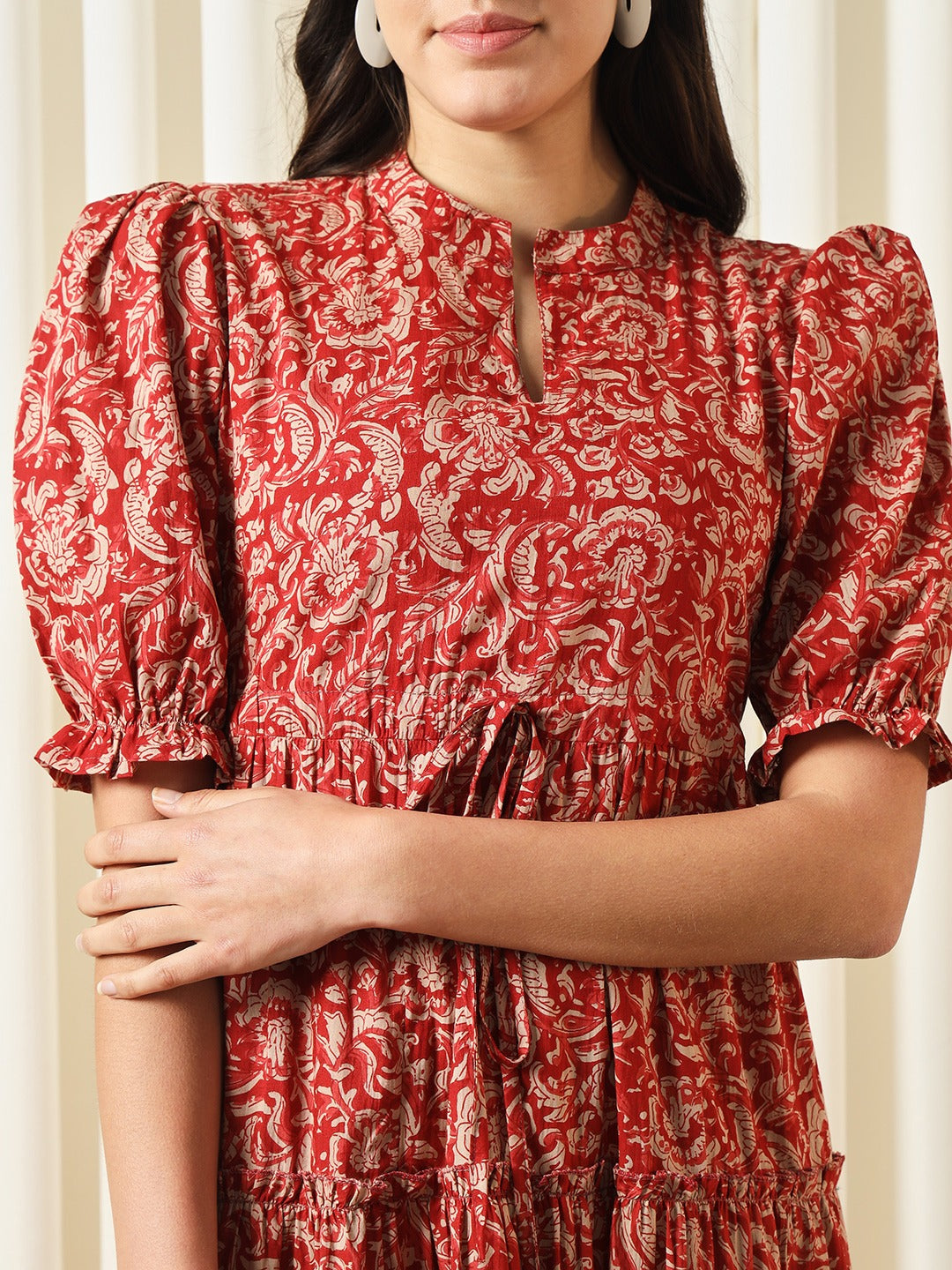 Jaitpuriya Women Red A-Line Pure Cotton Dress