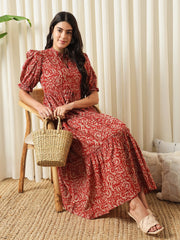 Jaitpuriya Women Red A-Line Pure Cotton Dress