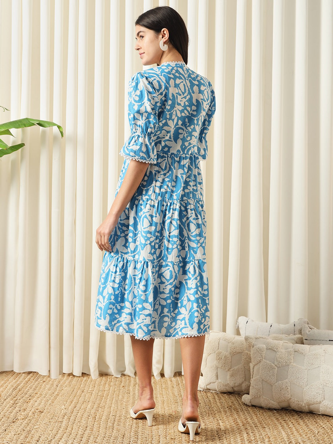 Jaitpuriya Women Turquoise blue Wrap Pure Cotton Dress