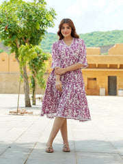 Jaitpuriya Women Mauve A-Line Angrakha Dress