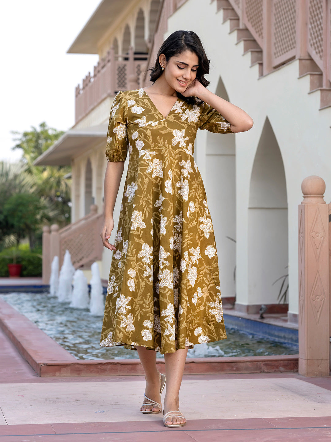 Jaitpuriya Women Green Floral Print fit & flare Dresses