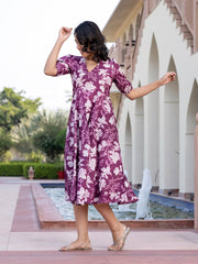 Jaitpuriya Women Purple Floral Print fit & flare Dresses