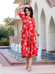 Jaitpuriya Women Red Floral Print fit & flare Dresses