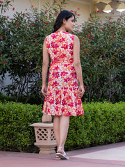 Jaitpuriya Women Orange Gathered or Pleated fit & flare Dresses