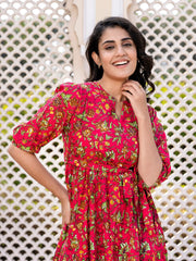 Jaitpuriya Women Pink Gathered or Pleated Maxi Dresses